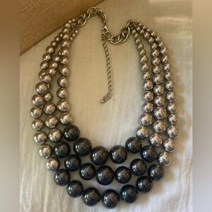 Multi‎ Strands Silver and Black Chunky Beaded Necklace